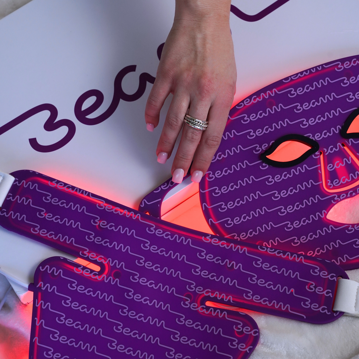 Close-up of the Beam Duo flexible masks and packaging